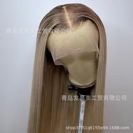 13×4 dark brown roots with gradient gray-blonde front lace wig, high-temperature fiber, glue-free, pre-plucked hairline, cosplay 13×4 dark brown roots with gradient gray-blonde front lace wig, high-temperature fiber, glue-free, pre-plucked hairline, cosplay