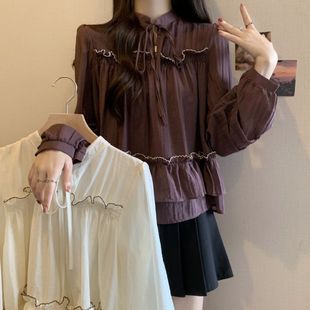plus size chubby girl Autumn New Korean Style Stitching Contrast Color Long Sleeve Pullover Thin Pullover Shirt Top for Women