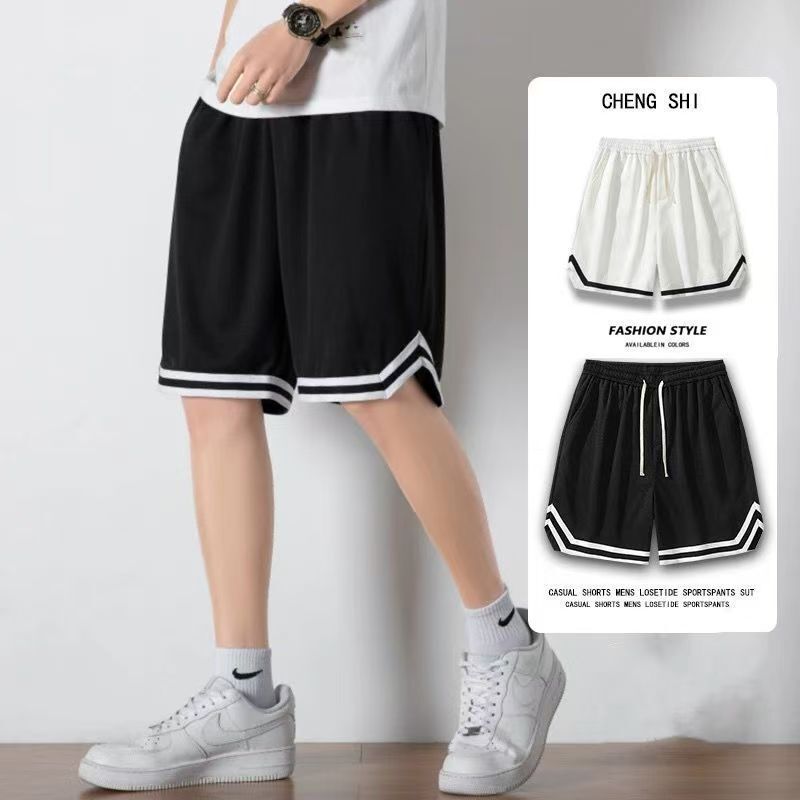 Men's Summer Shorts, Loose Fit, Large Size, Breathable, for Sports, Running, Basketball, Trendy Ice Silk Quick-Dry 5-Point Shorts