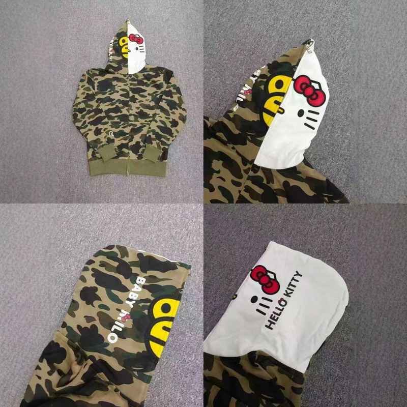 Kt Cat Bape Cross-Border Export Hello Kitty Camouflage Sweatshirt Men's Autumn and Winter Velvet Cardigan Zipper Cartoon Cute Student Kt Cat Bape Cross-Border Export Hello Kitty Camouflage Sweatshirt Men's Autumn and Winter Velvet Cardigan Zipper Cartoon Cute Student