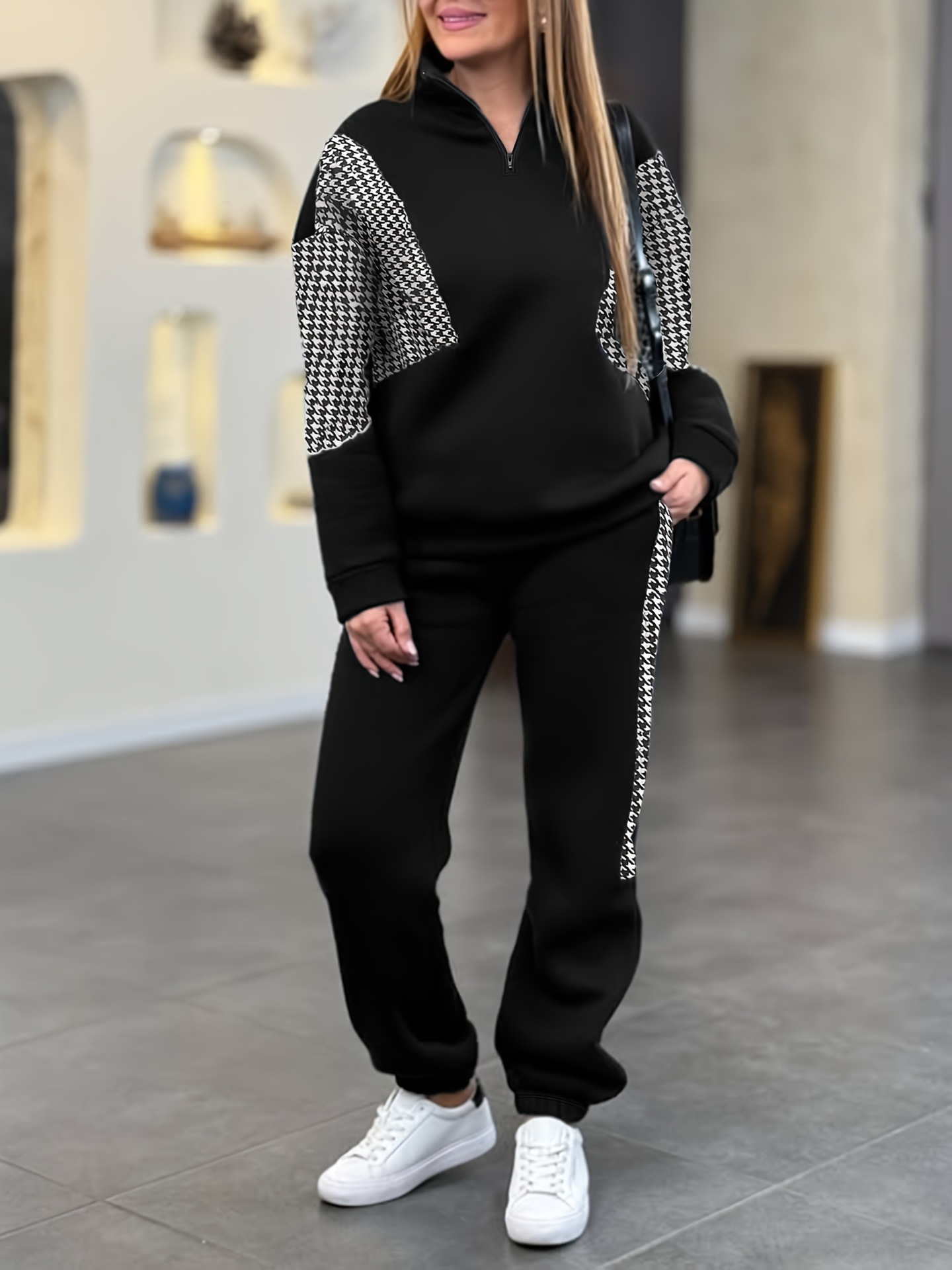 Damen Jogger Anzug Mit Fleecefutter Und Colorblock Design_voghion.com