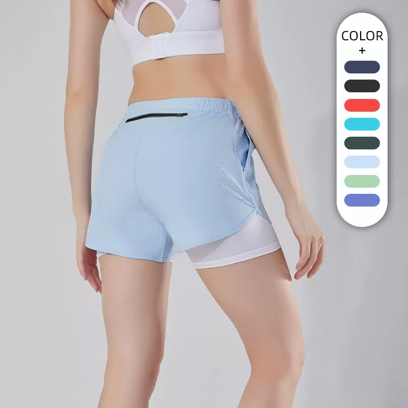 夏季户外马拉松跑步健身短裤女士假两件三分瑜伽裤防走光运动短裤