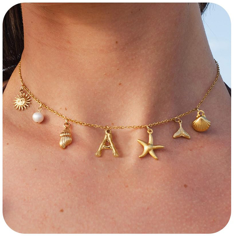1 Piece Quantity Copper Simple Style Sun Letter Starfish Pendant Necklace