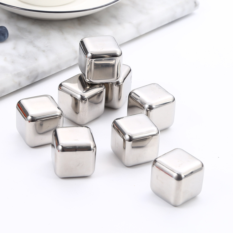 304 cubo de hielo de acero inoxidable whisky partículas de hielo de metal cubo de hielo congelado rápido vino creativo conjunto de piedra de vino de hielo se puede personalizar LOGO