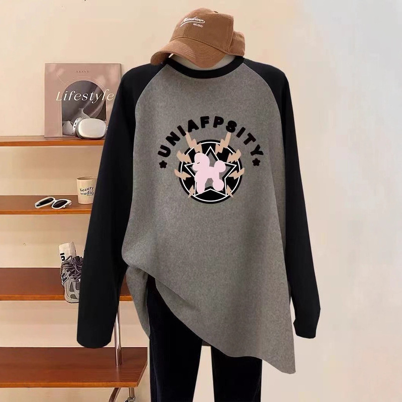Pregnant Women's Contrasting Color Velvet Long-Sleeved T-Shirt Mid-Length Loose Casual Butt-Covering Top Thickeneded Bottoming Shirt Autumn and Winter Pregnant Women's Contrasting Color Velvet Long-Sleeved T-Shirt Mid-Length Loose Casual Butt-Covering Top Thickeneded Bottoming Shirt Autumn and Winter