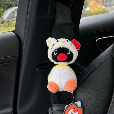 Gift New Car Gift, Seat belt shoulder pad - new-kt-hat-cute-penguin-black-velvet-shoulder-pads-hand-sewn