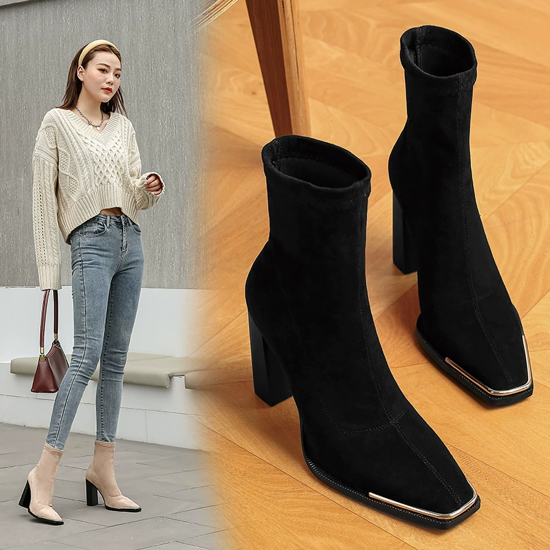 Рыцарские сапоги для женщин 2021 новые весенне-осенние британские стильные модные замшевые высокие сапоги на толстом каблуке на среднем каблуке интернет-знаменитости