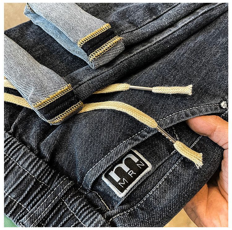 High end jeans for men in 2023, new Korean version trendy and fashionable, versatile, elastic waist drawstring tied_voghion.com