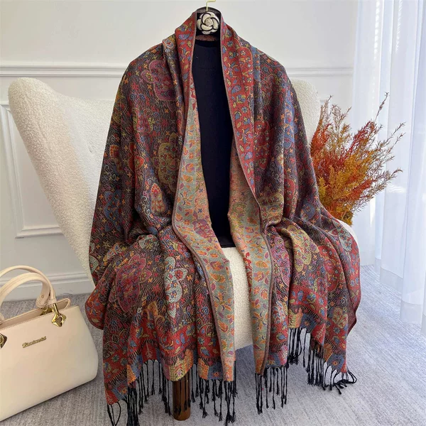 Cross-Border New Style Bohemian Versatile Jacquard Cashew Imitation Cashmere Ethnic Style Large Shawl Long Scarf with Scarf