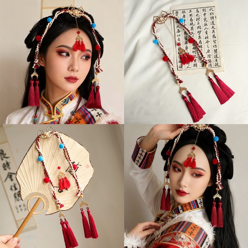 Ethnic Style Xizang Headwear, Hand-Knitted Forehead Chain, Ancient Style Exotic Bohemian Style Makeup Headwear, Eyebrow Chain Jewelry