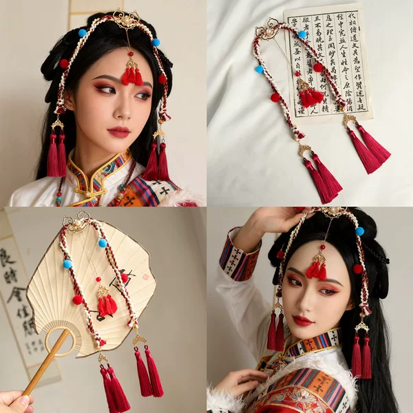 Ethnic Style Xizang Headwear, Hand-Knitted Forehead Chain, Ancient Style Exotic Bohemian Style Makeup Headwear, Eyebrow Chain Jewelry