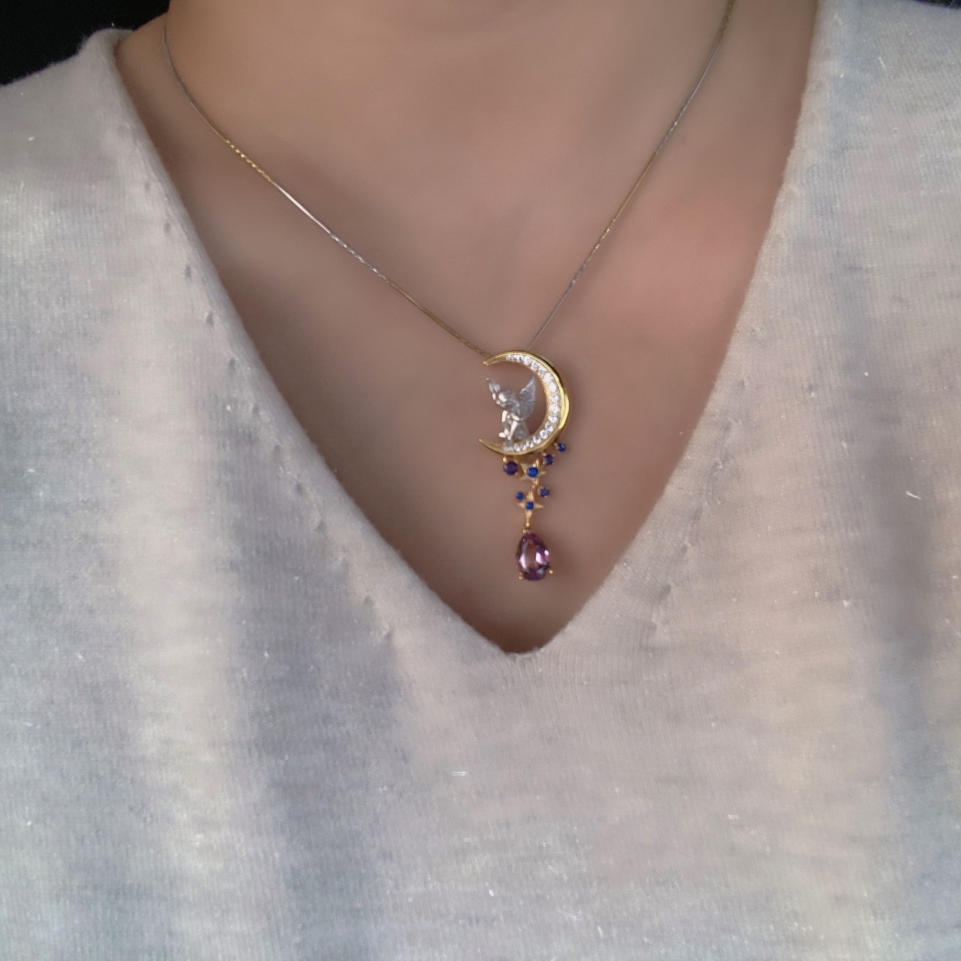 Retro Angel Copper Inlay Zircon Pendant Necklace 1 Piece