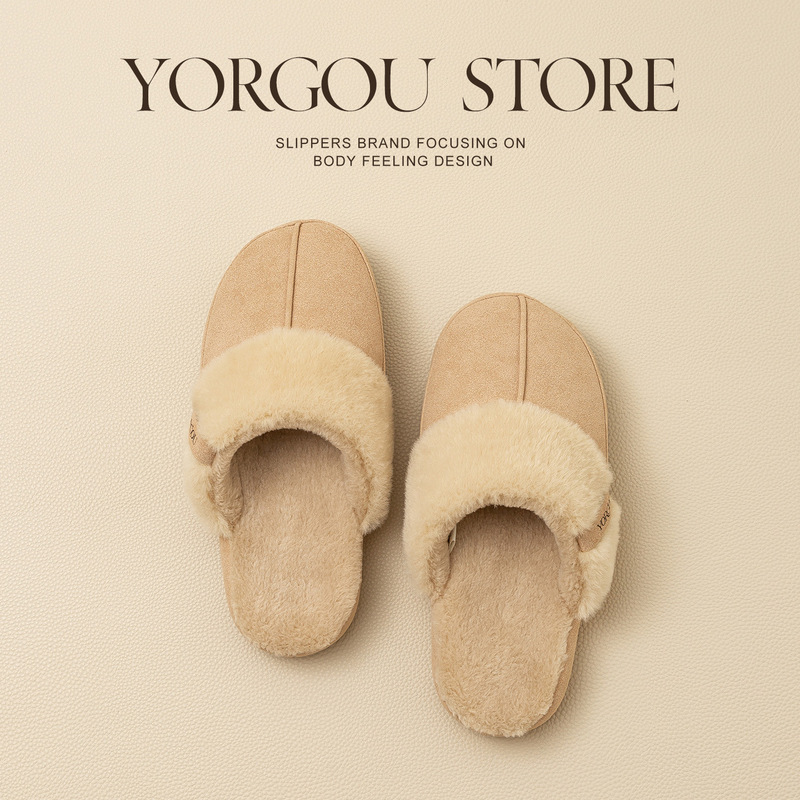 Yuangang Mugwort Toe Cotton Slippers for Women 2025 New Autumn and Winter Indoor Warm Fleece-Lined Home Plush Slippers for Men