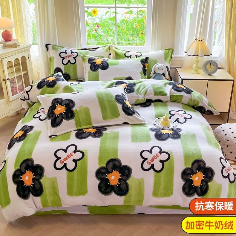 Cama de terciopelo de leche de invierno de doble cara terciopelo de brida gruesa sábanas de terciopelo de coral cubierta de cama de tres piezas