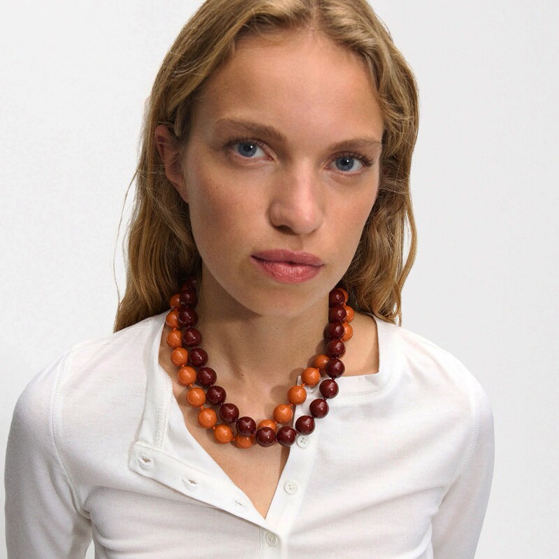 Cross-border European and American Fashion Bohemian Style Round Acrylic Beaded Necklace for Women Festival Daily Use
