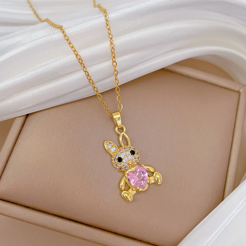 Luxurious Long Eared Rabbit Necklace And Earring Set Titanium_voghion.com