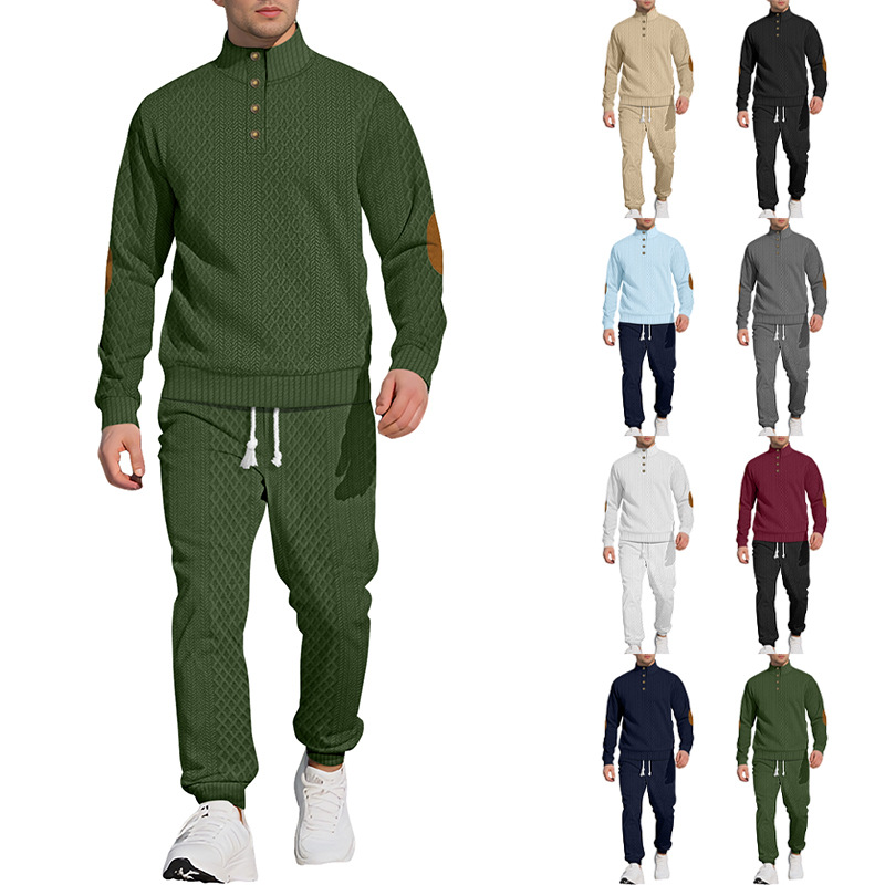26-Year-Old Men's Amazon Cross-Border European Size Stand-Up Collar Long-Sleeve Long Pants Casual Sports Outdoor Sweatshirt and Pants Jacquard New Set