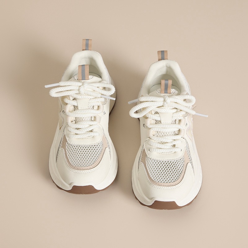 Giày sneaker nữ chunky đế dày tăng chiều cao 5cm, lưới thoáng khí, siêu nhẹ — IF11E màu be