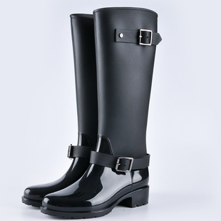 Cross-Border Hot-Selling British Style Women's Rain Boots Thick Heel High Rain Boots Waterproof Knight Boots Water Shoes Non-Slip Fashion Rain Boots for Women