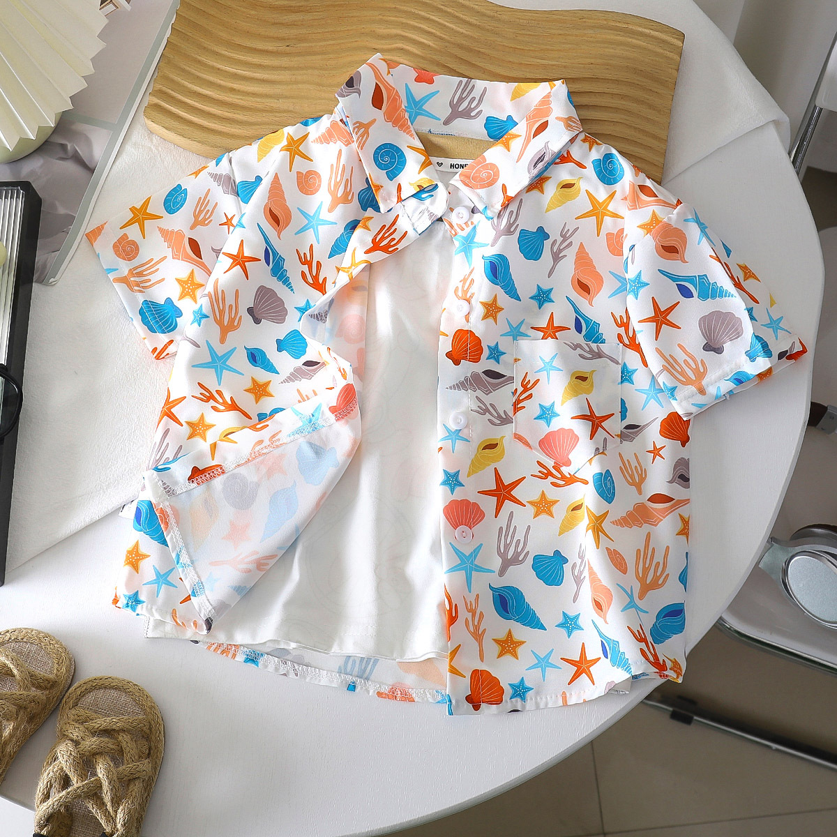 Verano bebés vacaciones de viento impresión puerto viento de manga corta suelta camisa para niños camisa para niños