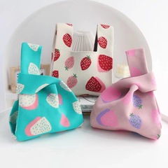 2023新款亞馬遜草莓包針織包大容量托特包學生單肩包包毛線包潮女