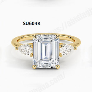 S925 Silver Emerald Cut Diamond Ring for Women 9/10/14K Gold 1.45 Carat Artificially Cultivated Real Diamond Ring