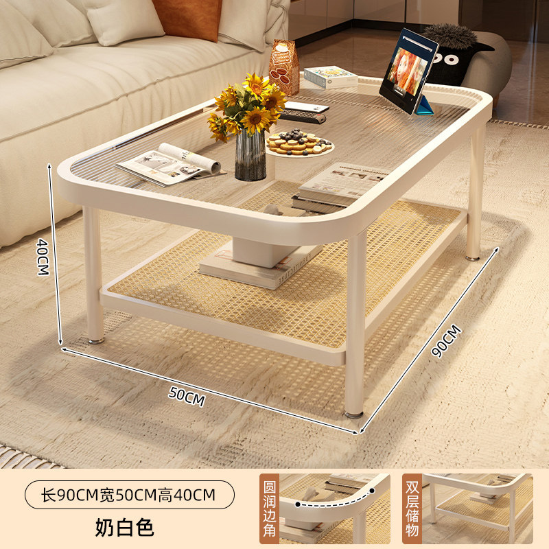 Mesa de té sala de estar doméstica 2025 nueva pequeña mesa móvil creativa de vidrio templado crema mesa de té de viento