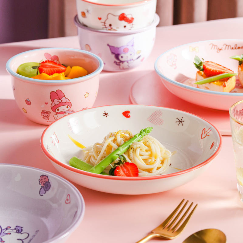 サンリオセラミックプレート家庭用大皿かわいいラウンドプレート子供用食器カラフルな漫画のディナープレート特別なプレート|undefined