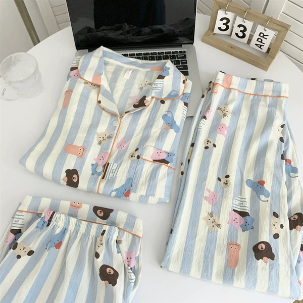 Yunduo Cotton-HCW-005# Striped Bear Three-piece Set