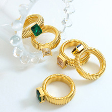 法式marka复古几何简约条纹锆石多彩色夸张戒指小香风好闺蜜女生