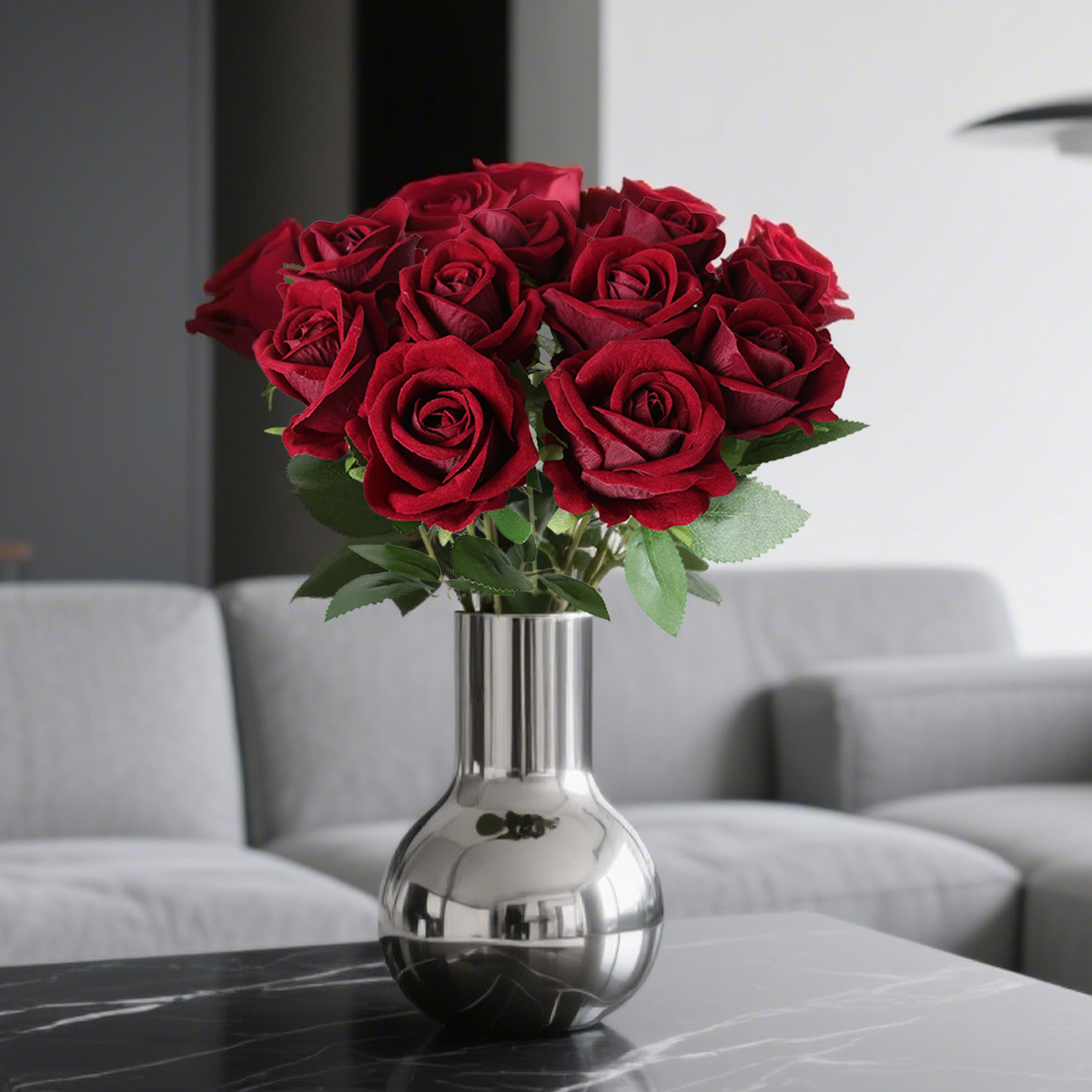 Ramo de Rosas Artificiales de Tela, Alta Simulación, para Hogar