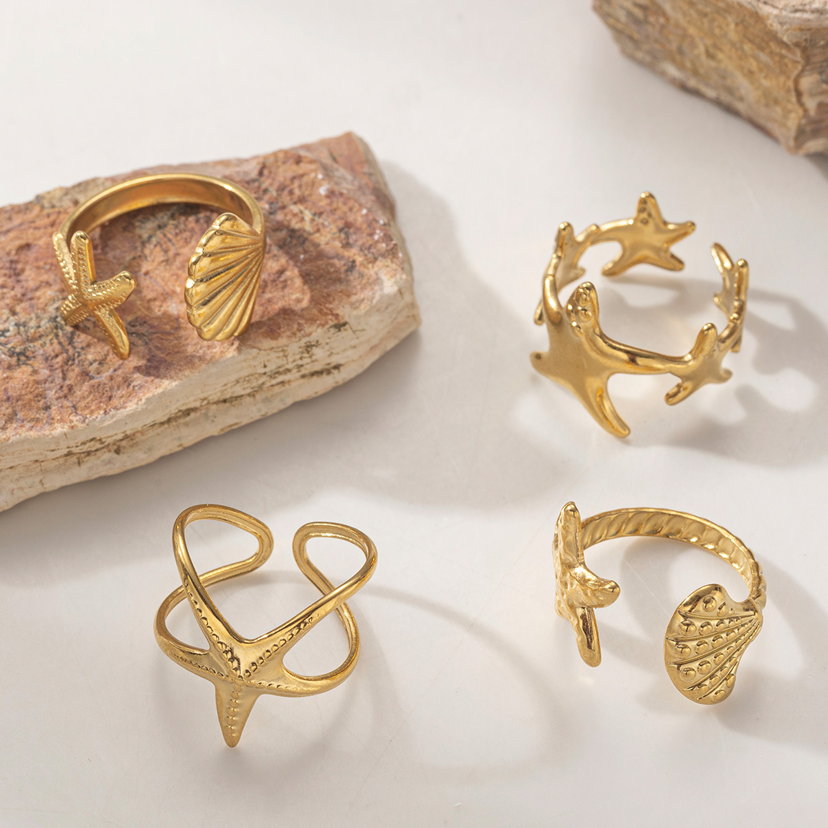 Tena anillo de collar de acero inoxidable europeo y americano diseño de nicho femenino conjunto de joyas de galvanoplastia de oro de 18k todo fósforo transfronterizo ins image 3