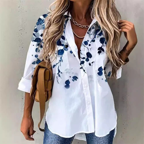 2025 Season Independent Station Amazon Bestseller Collared Mini Fresh Digital Print Cuff Button-up Shirt