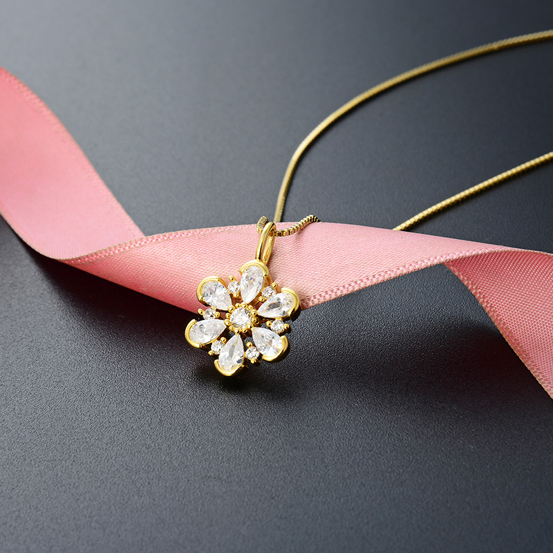 925 plata esterlina floral colgante colgante de piedra de micropartículas mujeres moda versátil transfronteriza flor amazónica cadena clavícula