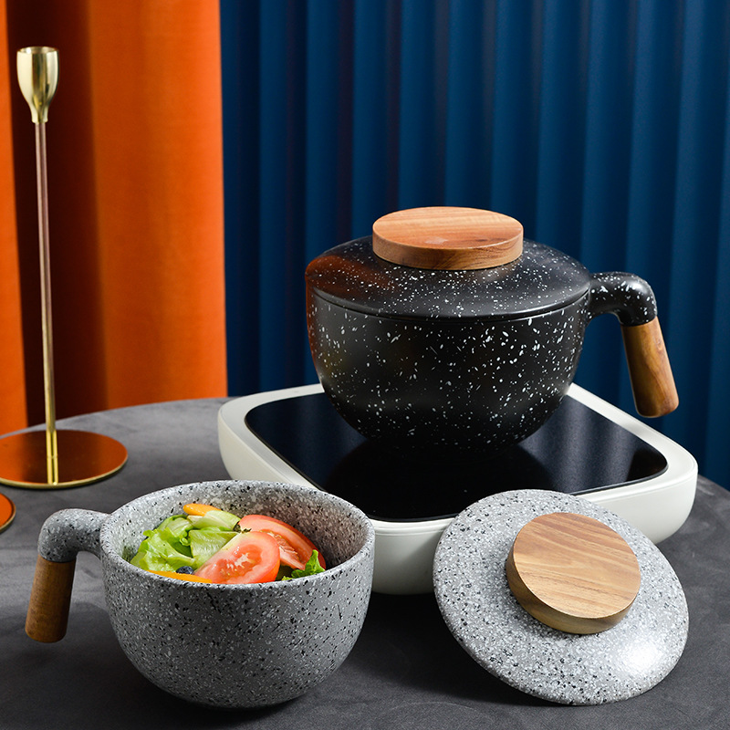 Sopa de cerámica de alto valor ensaladera con tapa de piedra médica hogar creativo al por mayor