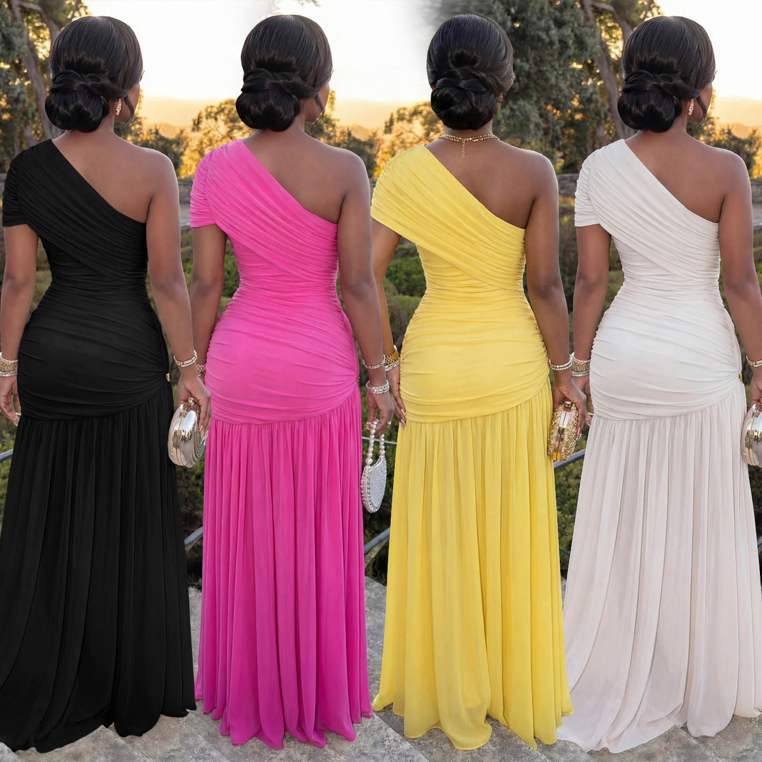 C7662 cross-border AliExpress Amazon Europa y América de moda de mujer sexy sin mangas de cuello inclinado delgado vestido bifurcado