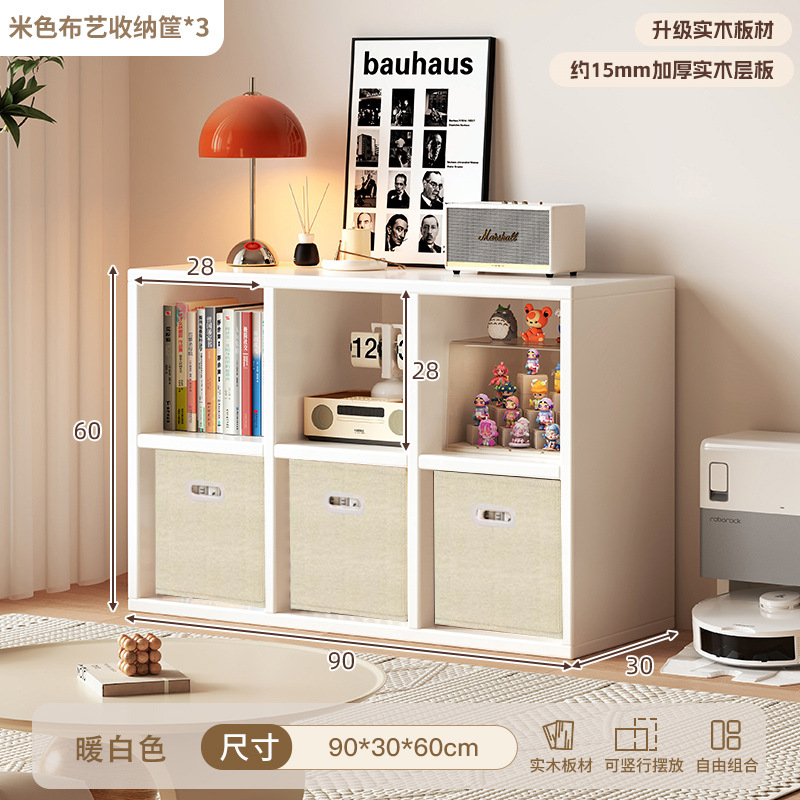 Librería de madera maciza con ocho compartimentos, estantería de almacenamiento de pie, mueble bajo de almacenamiento para niños, armario de exhibición con rejilla para montar en la pared.