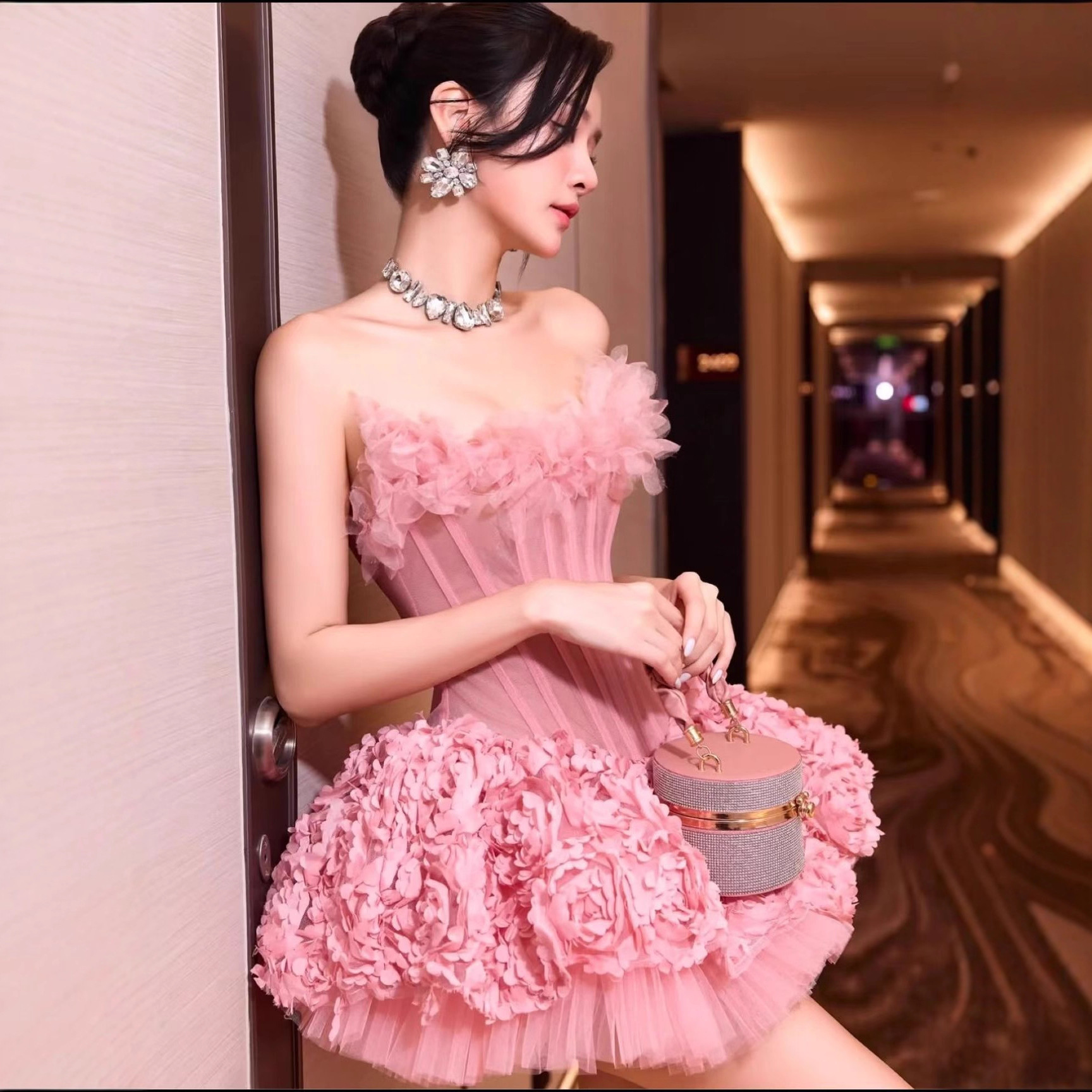 Pink Strapless Birthday Dress Princess Dress 2025 New Classy Accessible Luxury Niche Dress Adult Gift Short Style