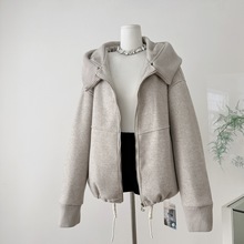 S精品高级感时尚上衣绵羊毛毛呢外套针织连帽松弛廓型双面呢大衣