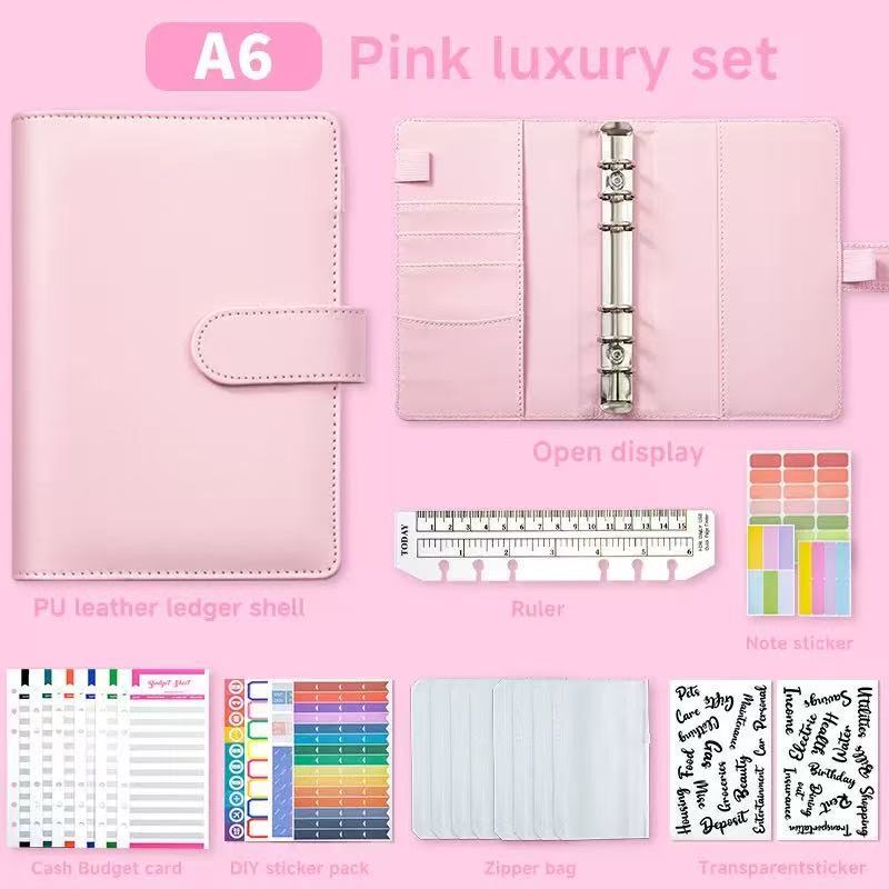 (럭셔리 선물팩 - 핑크) 예산표 12개 + 지퍼백 8개 + 단어스티커 2개 + 스티커 6개 + 자 1개
