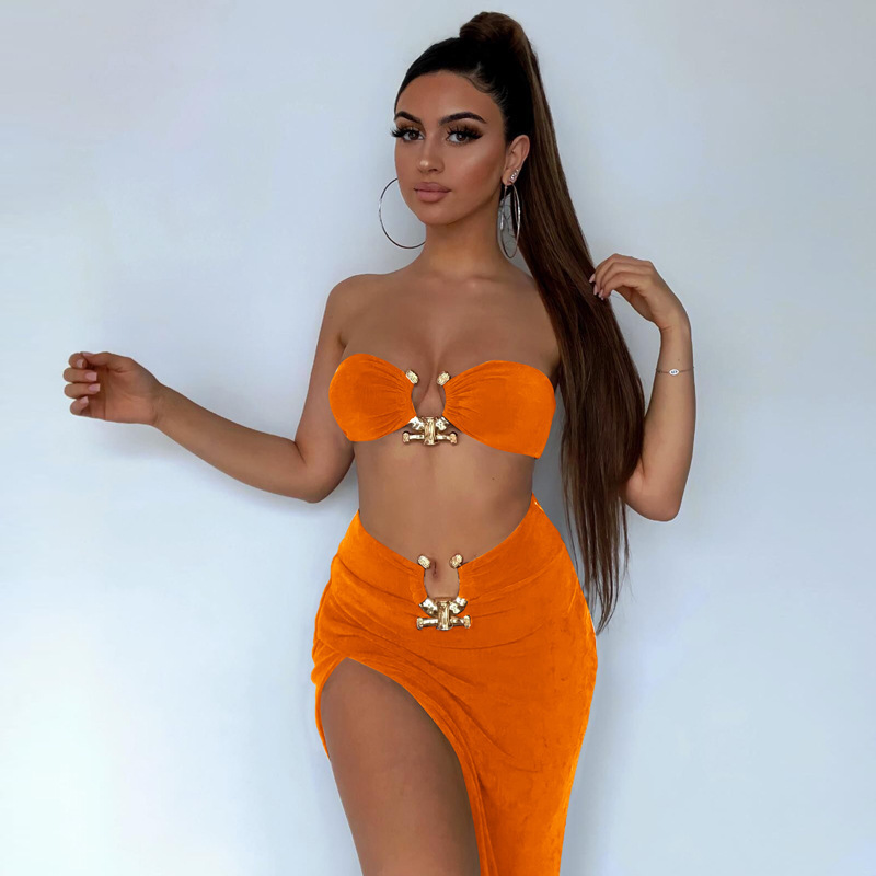 Women's Gender Sexy Style Holiday Women's Sexy Solid Color Polyester Skirt Co-ord Set Skirt Sets
