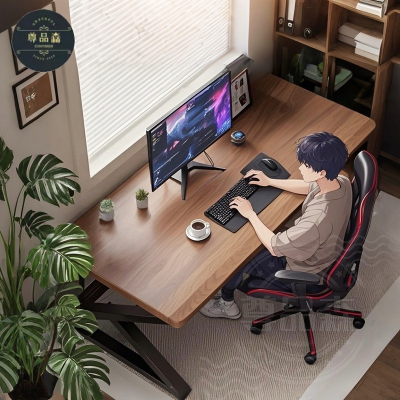 Solid Wood Double Desktop Computer Table Home Office Desk Large Long Desk Workbench Log Style Simple E-Sports Table