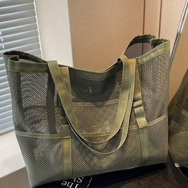 批发大容量沙滩包女士收纳健身包单肩包游泳度假网眼沙滩包