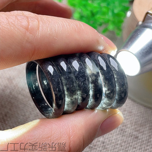 Burmese Jadeite Black Chicken Ring A-Grade Jade Ring Ink Painting Jade Finger Ring Black Floating Flower Pair Ring Finger Ring