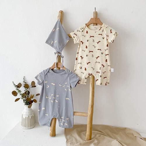 Summer 2024 Nordic Style Baby Clothes Class A 100% Cotton Baby Onesie Short Sleeve Baby Crawling Suit Newborn