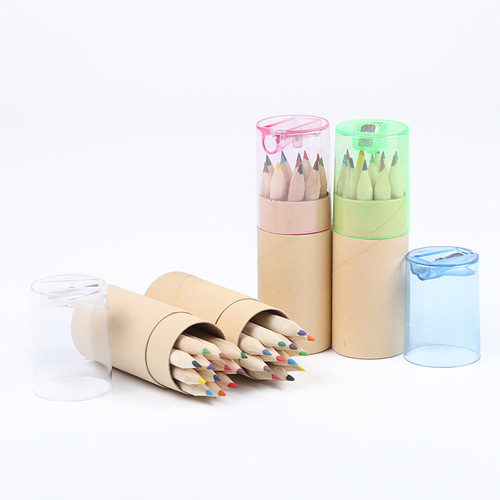 Kraft paper barrel colored pencils log color lead children's painting and drawing pens custom LOGO wholesale