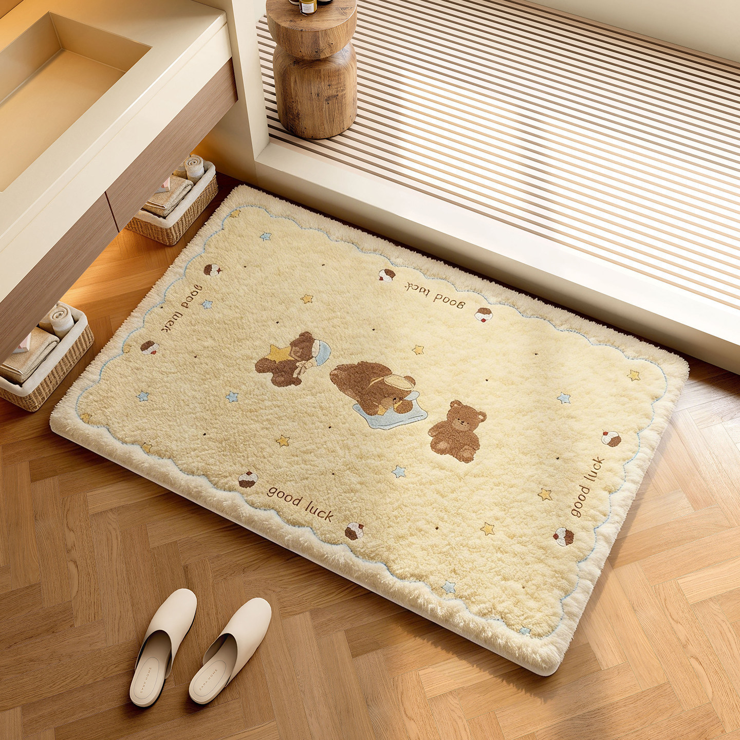 Cartoon Bear Floor Mat, Bathroom Absorbent Foot Mat, Home Bathroom Toilet Door Decorative Mat, Easy to Maintain in the Washroom