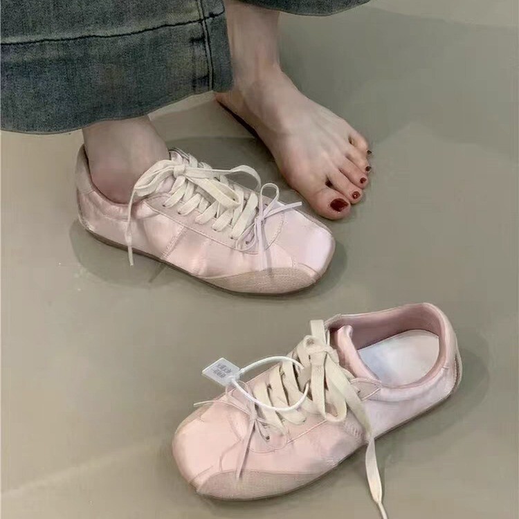 少女感蝴蝶结白色运动鞋女春季新款绑带休闲蕾丝阿甘鞋德训鞋女鞋|undefined