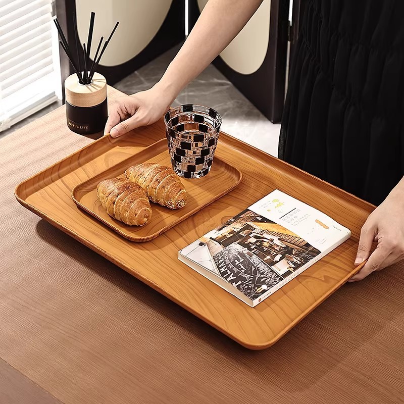 Creativo imitación de madera de nuez bandeja de plástico doméstico bandeja de té rectangular comercial de hotel taza de agua bandeja de hervidor