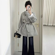 高级感灰色毛呢外套女2025秋冬新款系带收腰妮子大衣小个子超好看